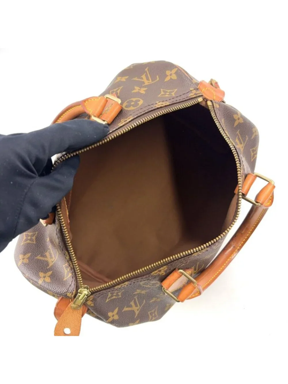 Louis Vuitton Speedy 30 Monogram Leather Brown Handbag Gold